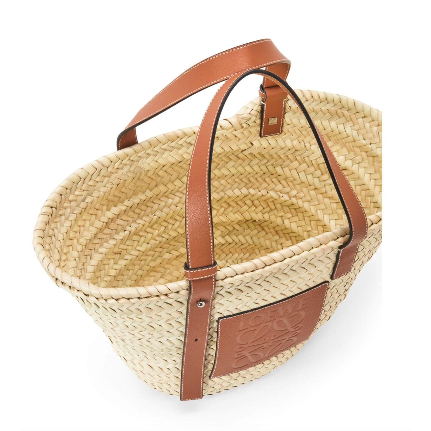 LOEWE BASKET BAG IN PALM LEAF AND CALFSKIN