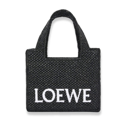 LOEWE BLACK MINI FONT TOTE IN RAFFIA BAG