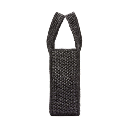 LOEWE BLACK MINI FONT TOTE IN RAFFIA BAG