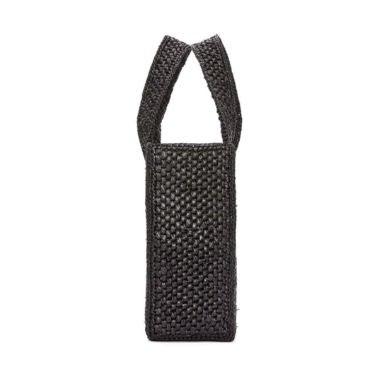 LOEWE BLACK MINI FONT TOTE IN RAFFIA BAG