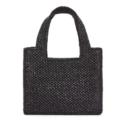 LOEWE BLACK MINI FONT TOTE IN RAFFIA BAG