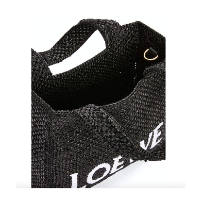 LOEWE BLACK MINI FONT TOTE IN RAFFIA BAG
