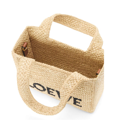 LOEWE NATURAL MINI FONT TOTE IN RAFFIA BAG