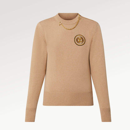 LOUIS VUITTON BEIGE CHAIN DETAIL PATCH SWEATER