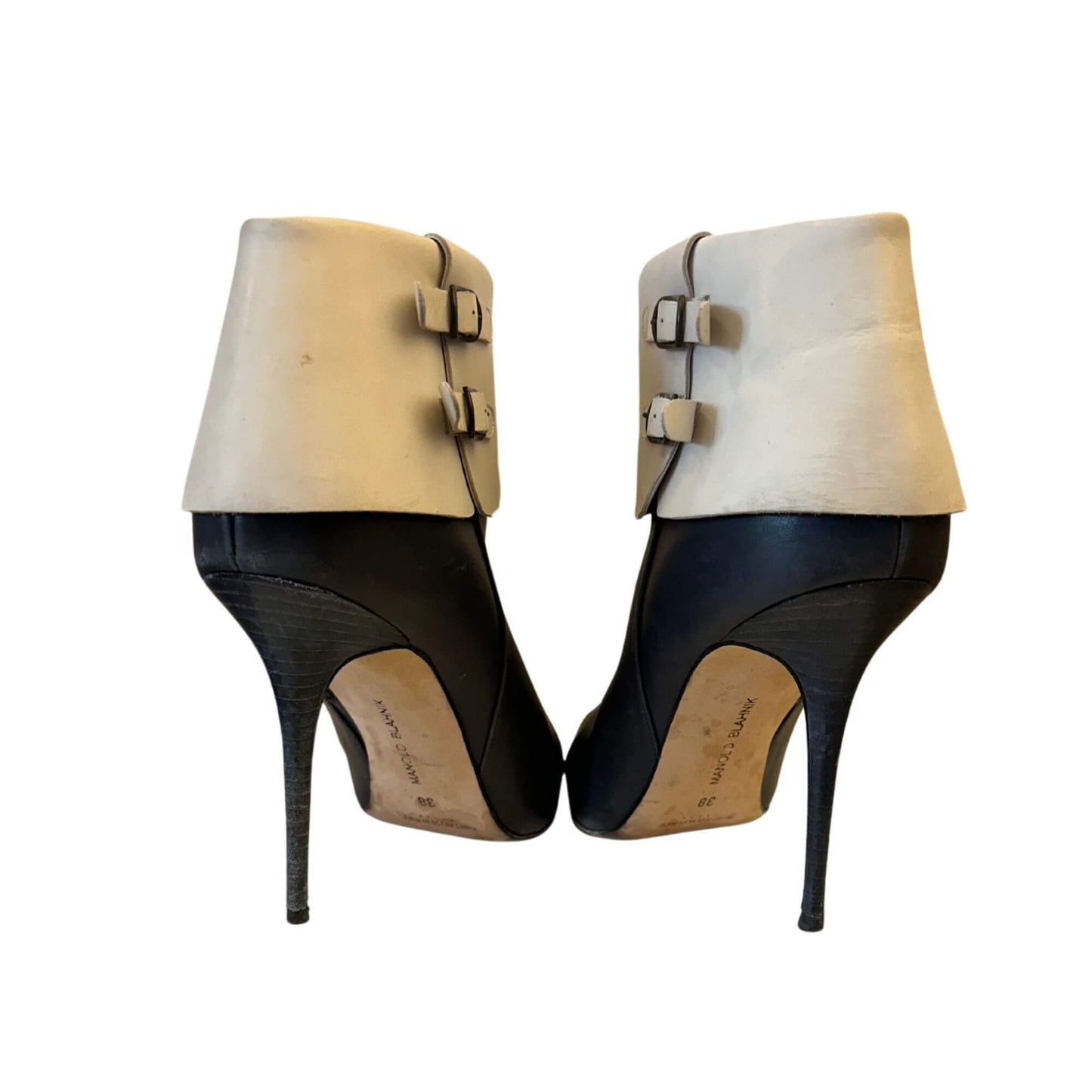 MANOLO BLAHNIK NAVY/CREAM ANKLE BOOTS