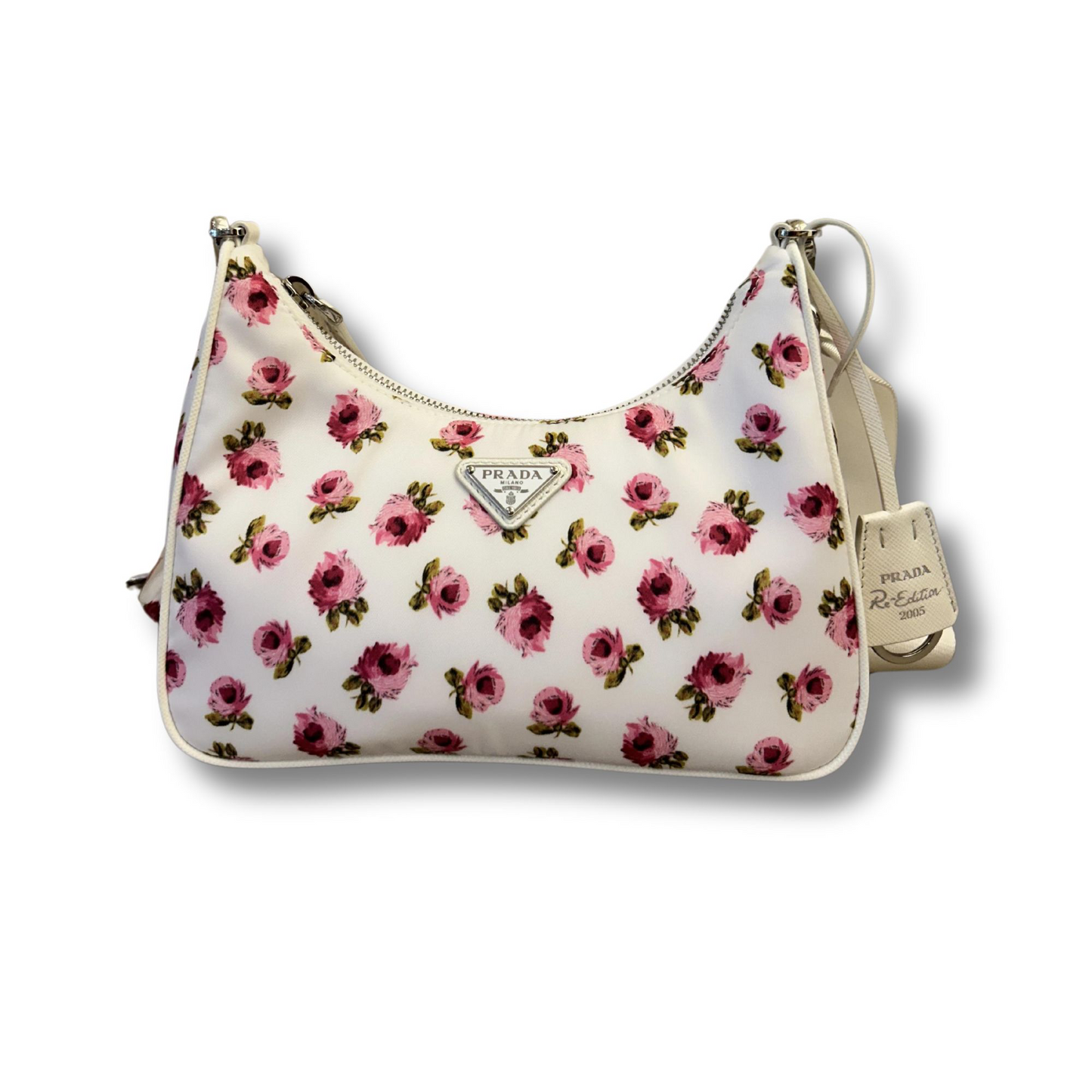 PRADA HOBO TESSUTO MINI PINK AND WHITE FLOWER BAG