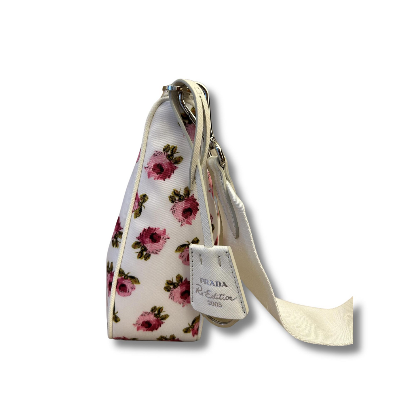 PRADA HOBO TESSUTO MINI PINK AND WHITE FLOWER BAG