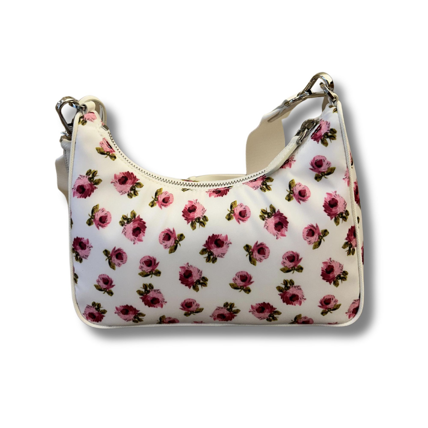 PRADA HOBO TESSUTO MINI PINK AND WHITE FLOWER BAG