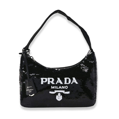 Bolso Prada con lentejuelas negras y blancas, mini edición reedición 2000