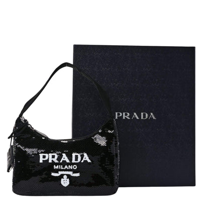 Bolso Prada con lentejuelas negras y blancas, mini edición reedición 2000