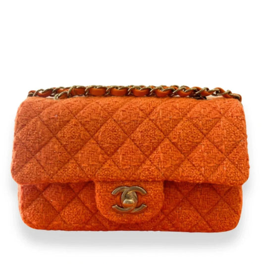 CHANEL TWEED SMALL ORANGE CLASSIC FLAP