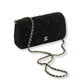 CHANEL BLACK VELVET CLUTCH BAG WITH CHAIN