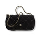 CHANEL BLACK VELVET CLUTCH BAG WITH CHAIN