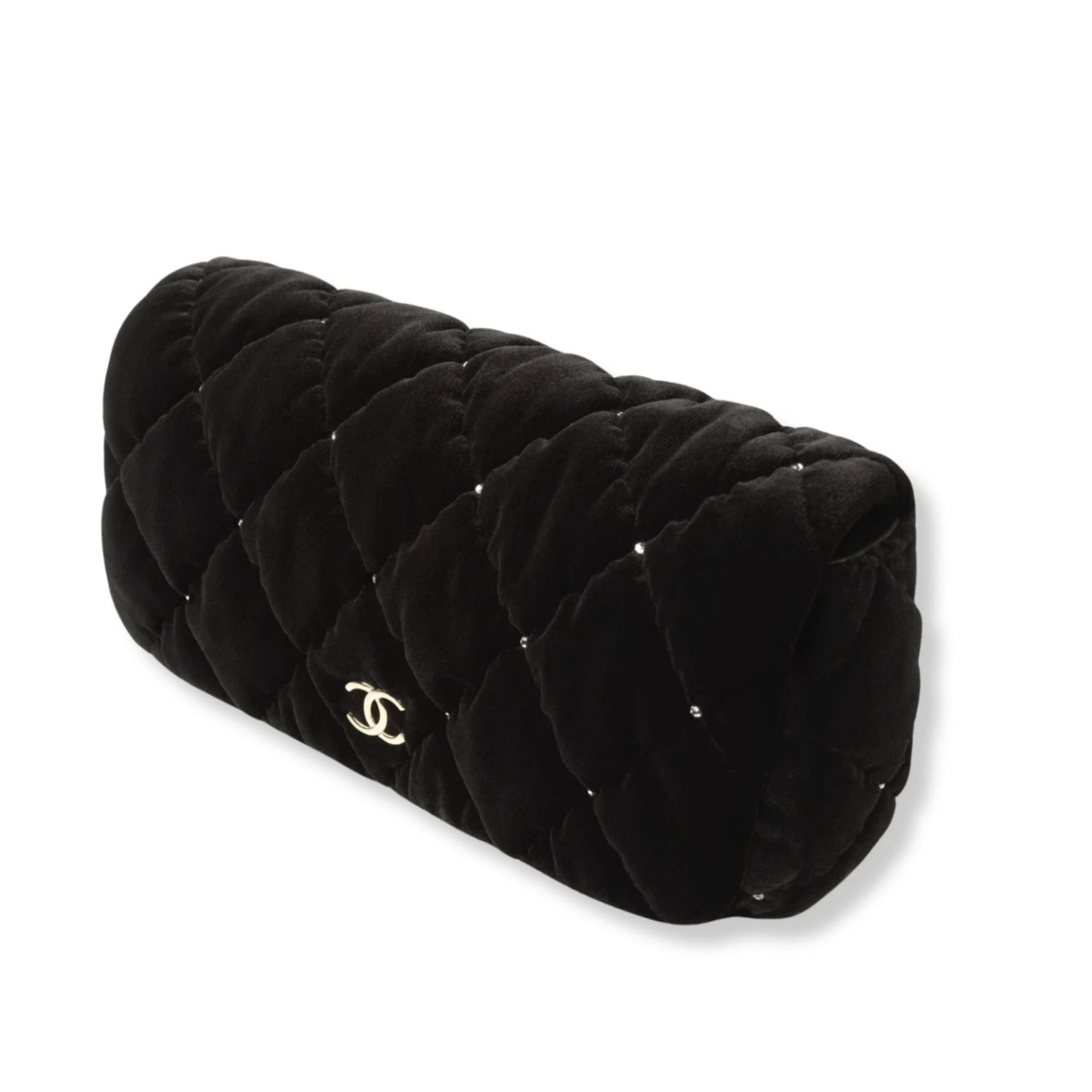 CHANEL BLACK VELVET CLUTCH BAG WITH CHAIN