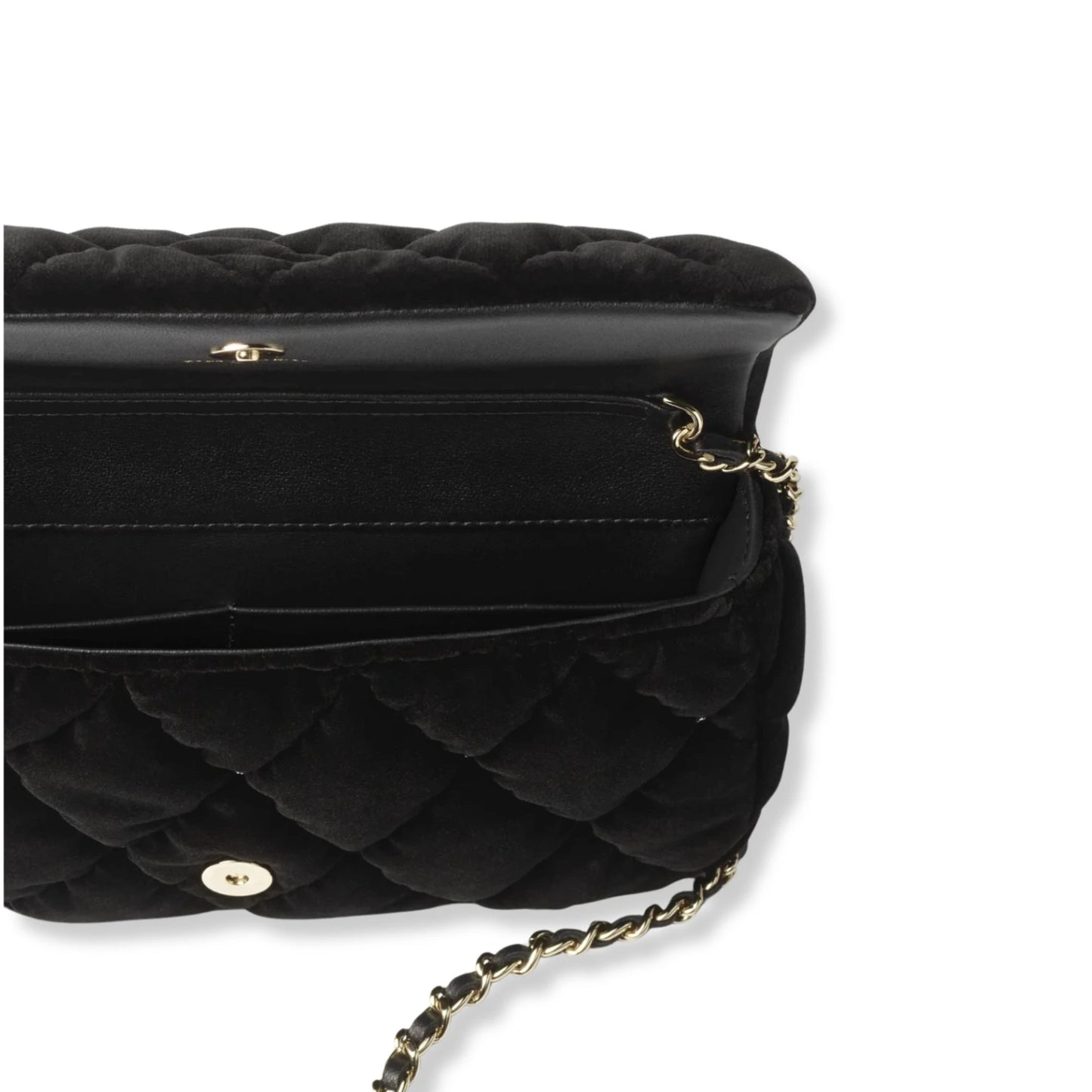 CHANEL BLACK VELVET CLUTCH BAG WITH CHAIN