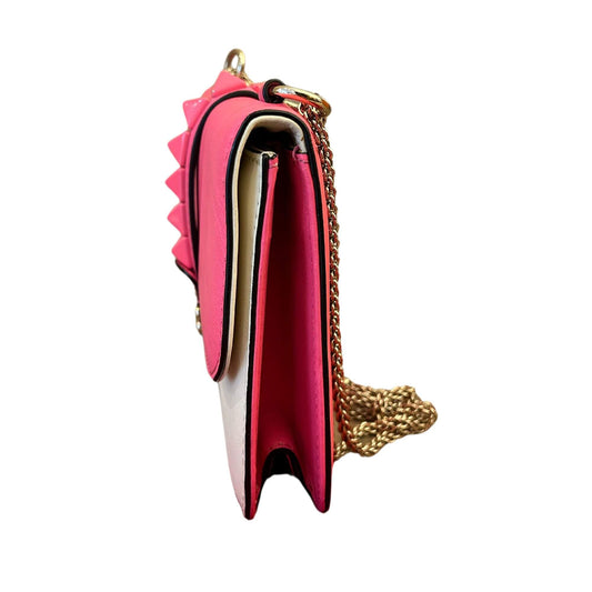 VALENTINO PINK & WHITE GLAM ROCKSTUD LOCK CHAIN BAG