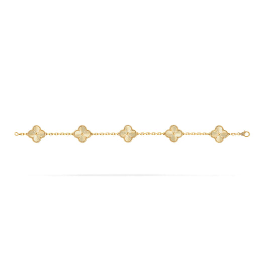 VAN CLEEF & ARPELS GOLD VINTAGE ALHAMBRA 5 MOTIFS BRACELET