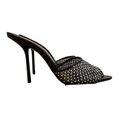Sandalias altas abiertas de malla negra brillante de Yves Saint Laurent YSL