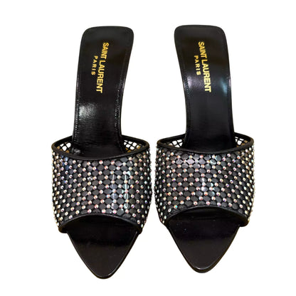 Sandalias altas abiertas de malla negra brillante de Yves Saint Laurent YSL