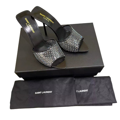 Sandalias altas abiertas de malla negra brillante de Yves Saint Laurent YSL