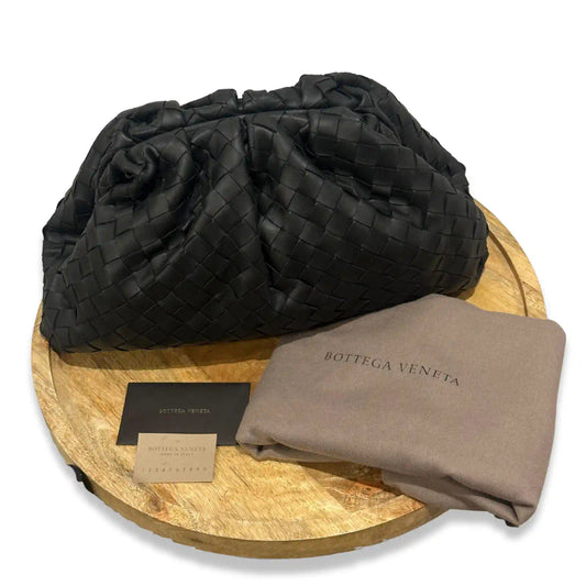 BOTTEGA VENETA BLACK LAMB SKIN TEEN POUCH BAG