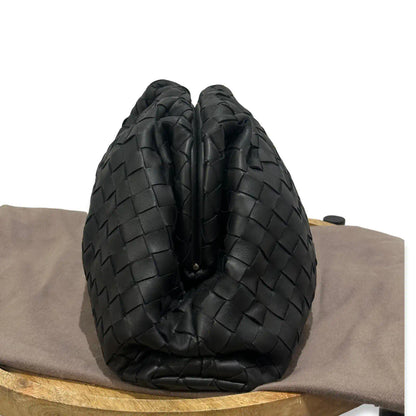 BOTTEGA VENETA BLACK LAMB SKIN TEEN POUCH BAG
