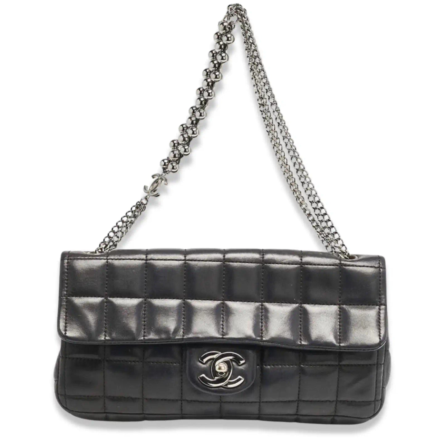 CHANEL BLACK BAR EAST WEST CHAIN FLAP BAG
