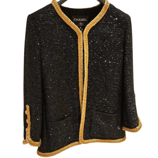 CHANEL BLACK SEQUINS TWEED BLAZER