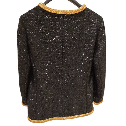 CHANEL BLACK SEQUINS TWEED BLAZER