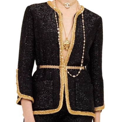 CHANEL BLACK SEQUINS TWEED BLAZER