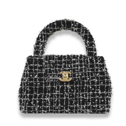 CHANEL BLACK & WHITE SMALL TWEED KELLY RE-EDITION BAG