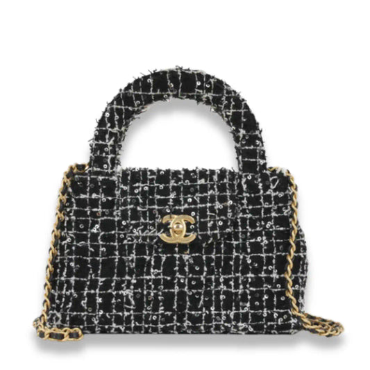 CHANEL BLACK & WHITE SMALL TWEED KELLY RE-EDITION BAG
