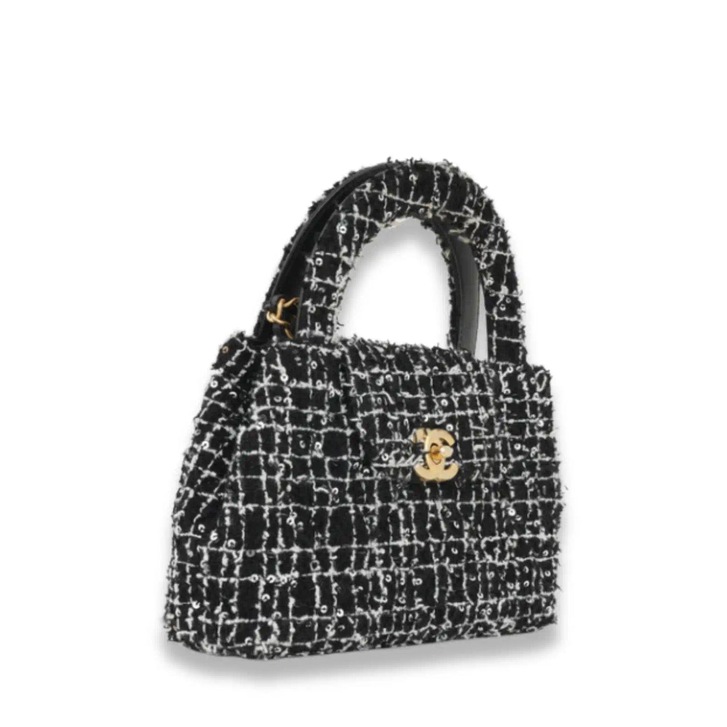 CHANEL BLACK & WHITE SMALL TWEED KELLY RE-EDITION BAG