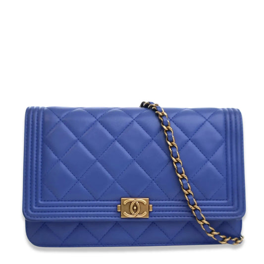 CHANEL BLUE BOY WALLET ON CHAIN BAG