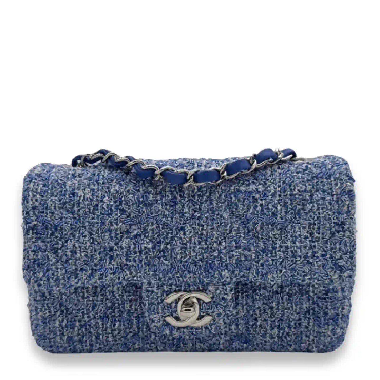 CHANEL BLUE TWEED SMALL CLASSIC FLAP BAG