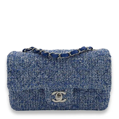 CHANEL BLUE TWEED SMALL CLASSIC FLAP BAG