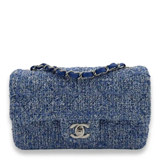 CHANEL BLUE TWEED SMALL CLASSIC FLAP BAG