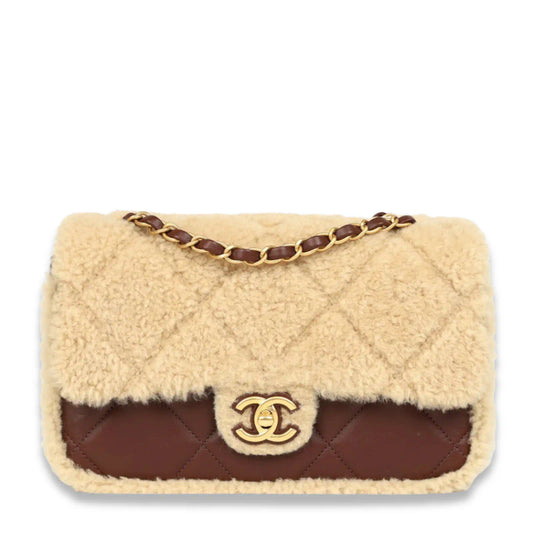 CHANEL BROWN MEDIUM SHEARLING FLAP BAG