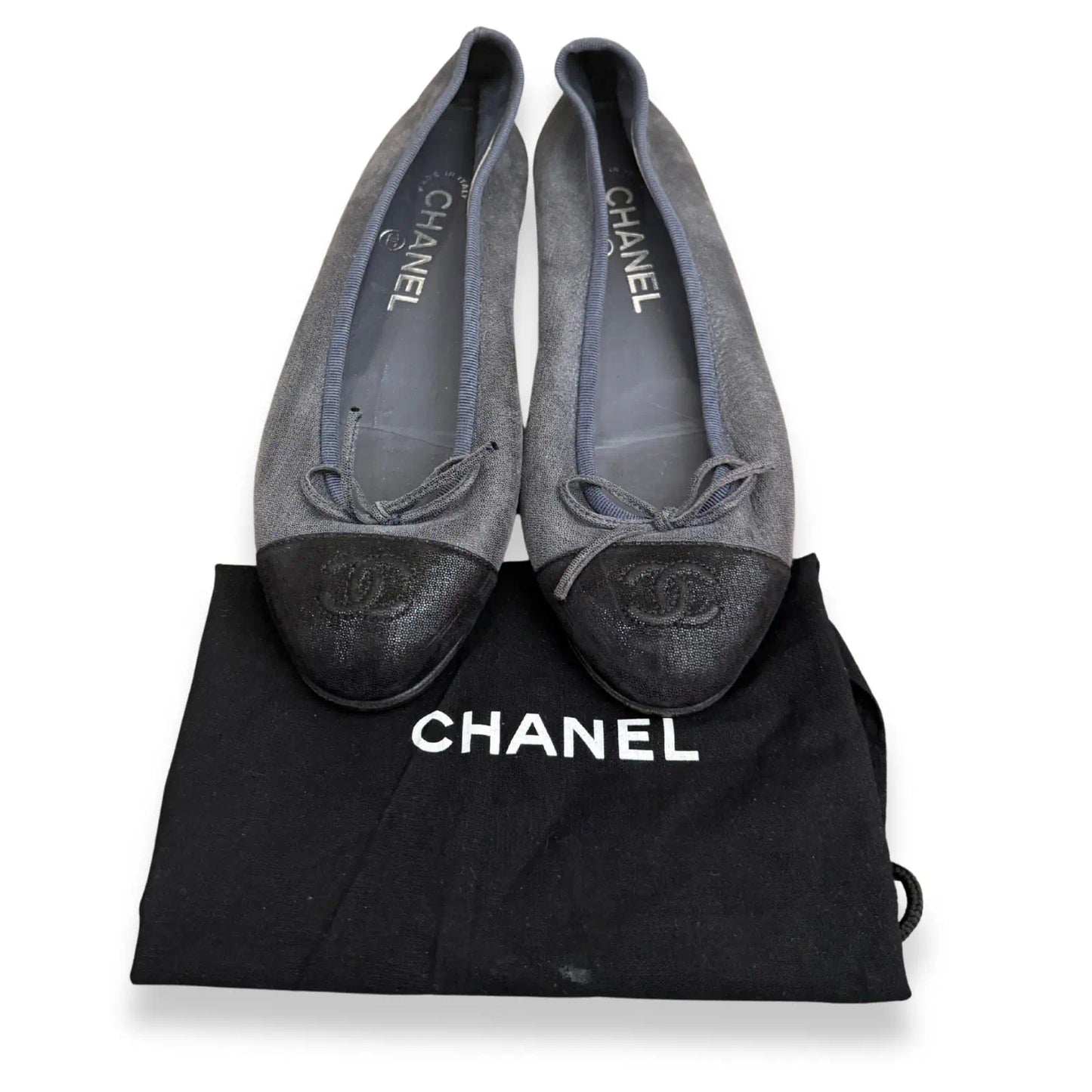 CHANEL GREY BALLERINAS