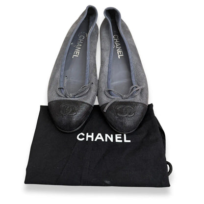 CHANEL GREY BALLERINAS