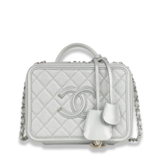 CHANEL SILVER MEDIUM VANITY BAG