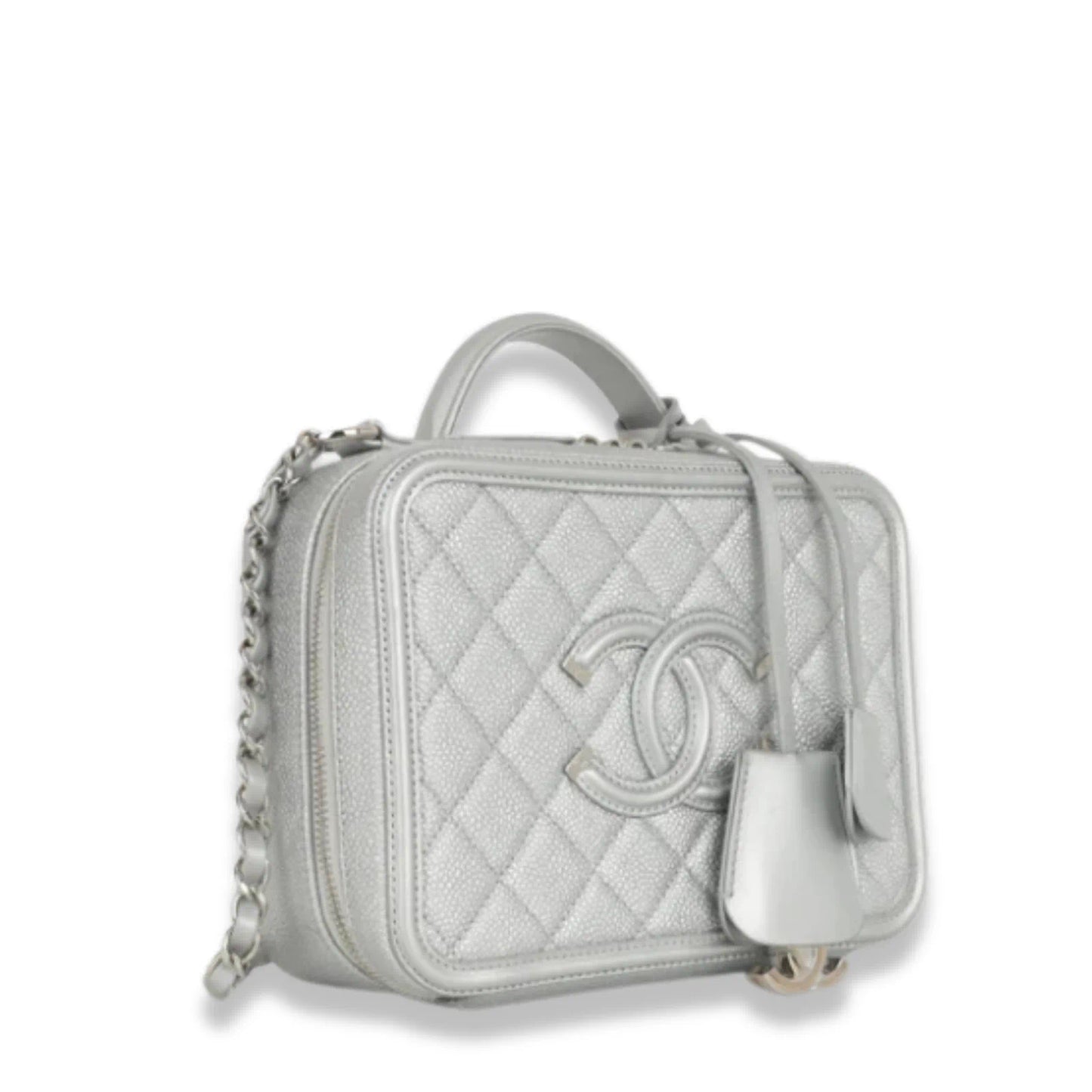 CHANEL SILVER MEDIUM VANITY BAG