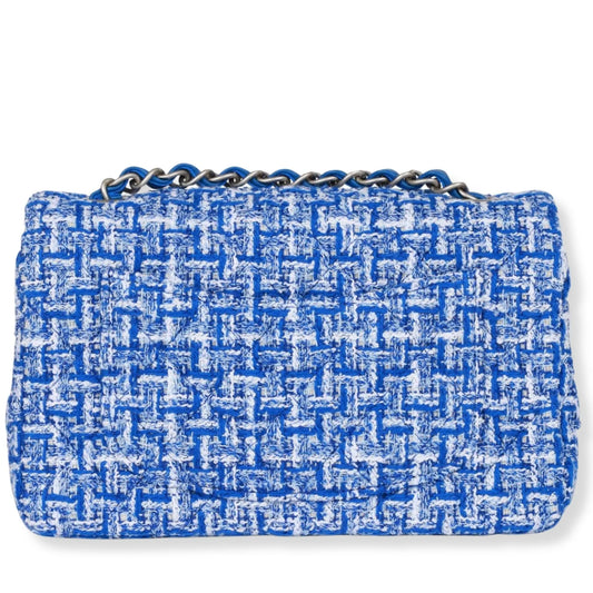 CHANEL BLUE AND WHITE TWEED CLASSIC FLAP