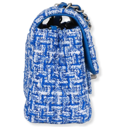 CHANEL BLUE AND WHITE TWEED CLASSIC FLAP