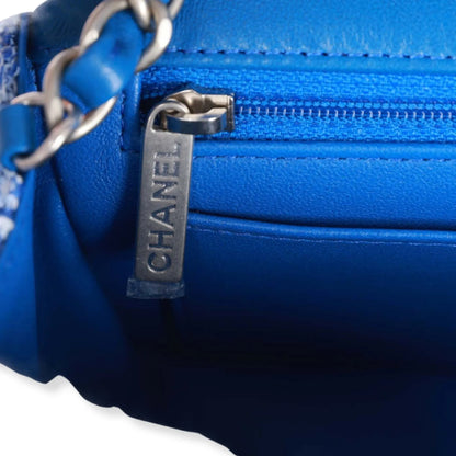 CHANEL BLUE AND WHITE TWEED CLASSIC FLAP