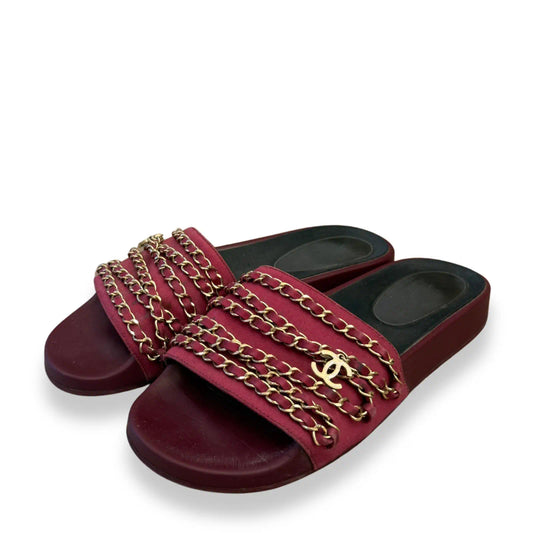 CHANEL PINK CHAIN SANDALS