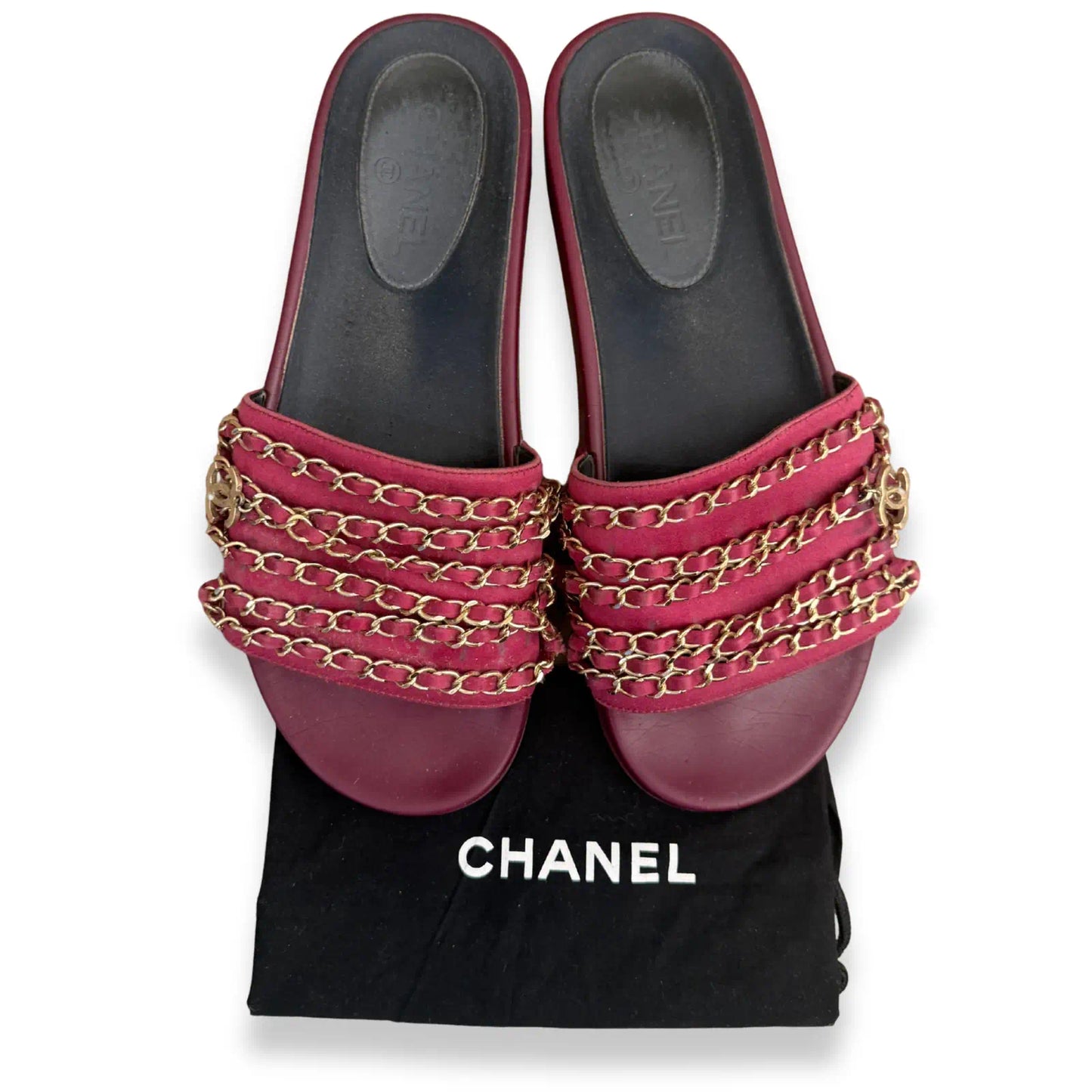 CHANEL PINK CHAIN SANDALS