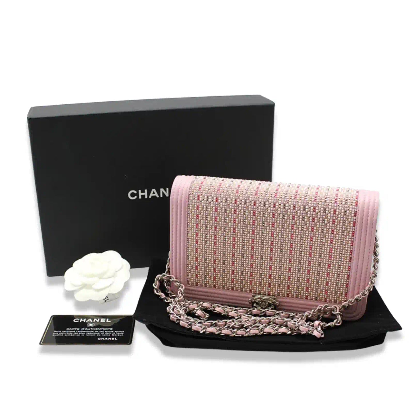 CHANEL PINK CRYSTAL BOY WOC BAG