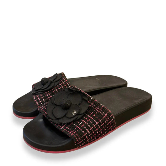 CHANEL PINK TWEED SANDALS