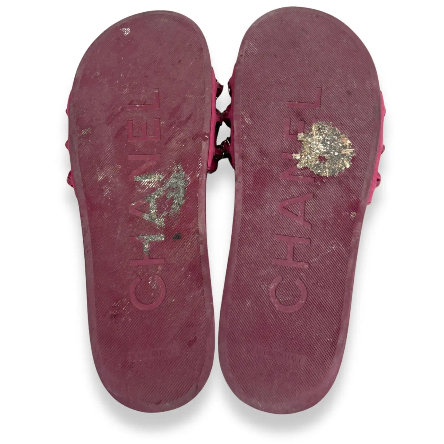 CHANEL PINK TWEED SANDALS